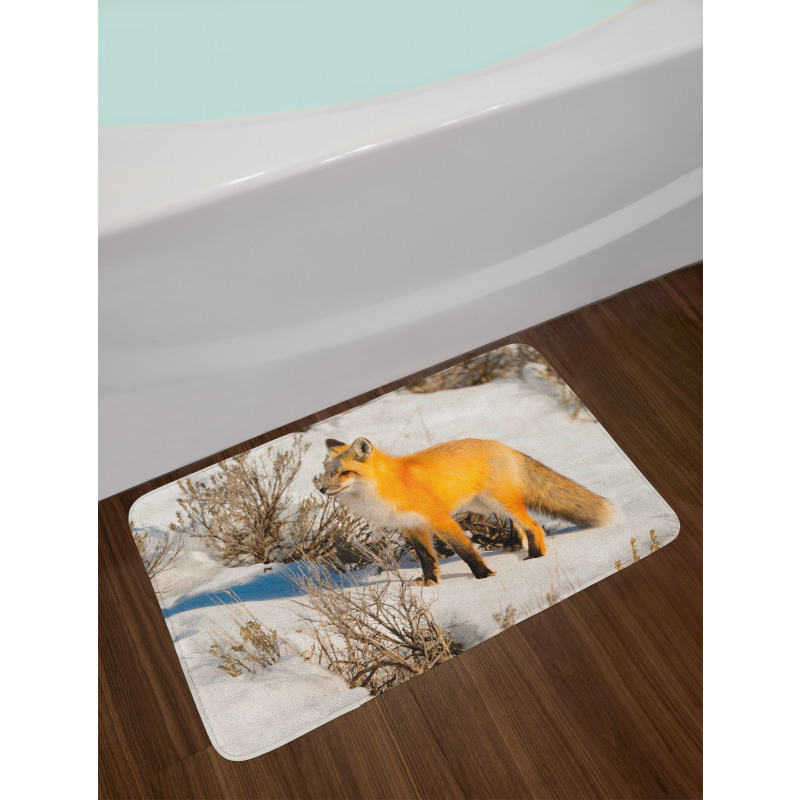 Red Fox in Snowy Nature Bath Mat