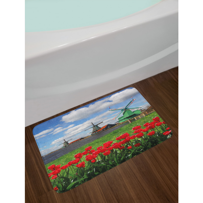 Red Color Tulips Field Bath Mat