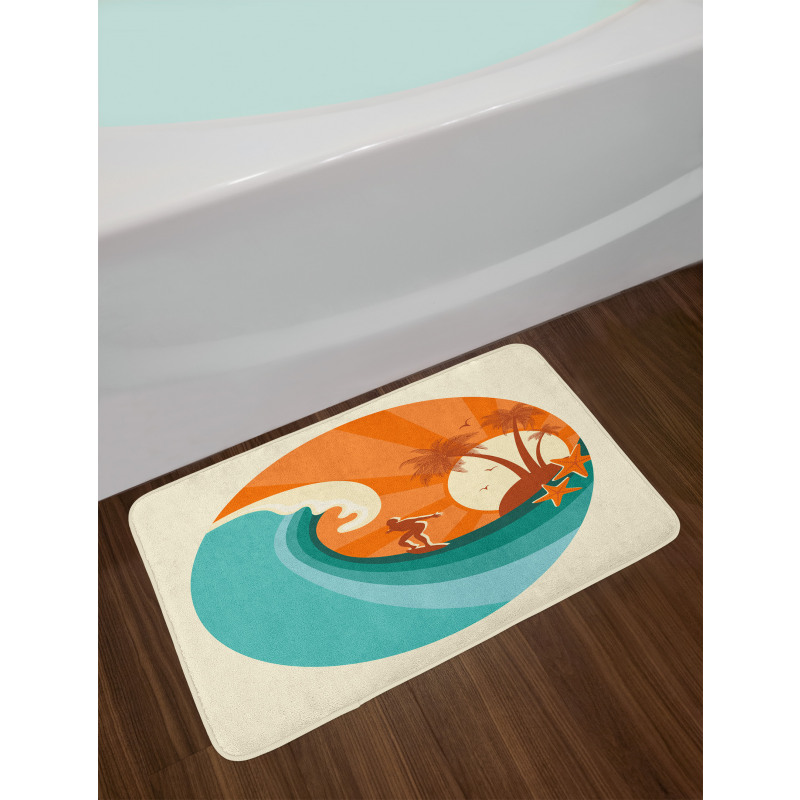 Retro Man Surfing Bath Mat