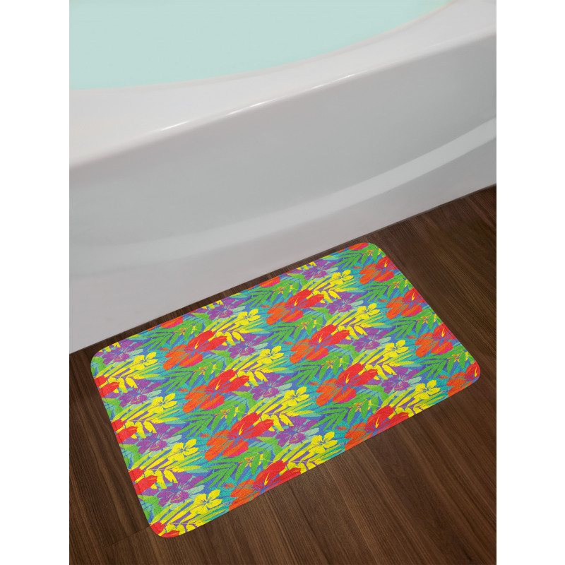 Abstract Vibrant Hibiscus Bath Mat