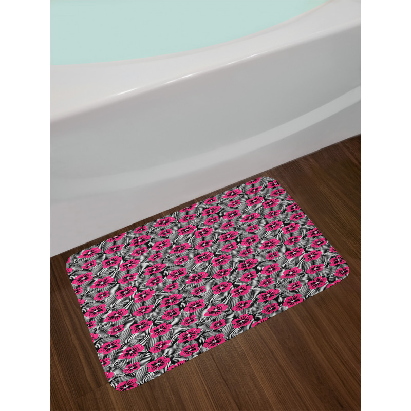 Pink Hibiscus Modern Leaf Bath Mat