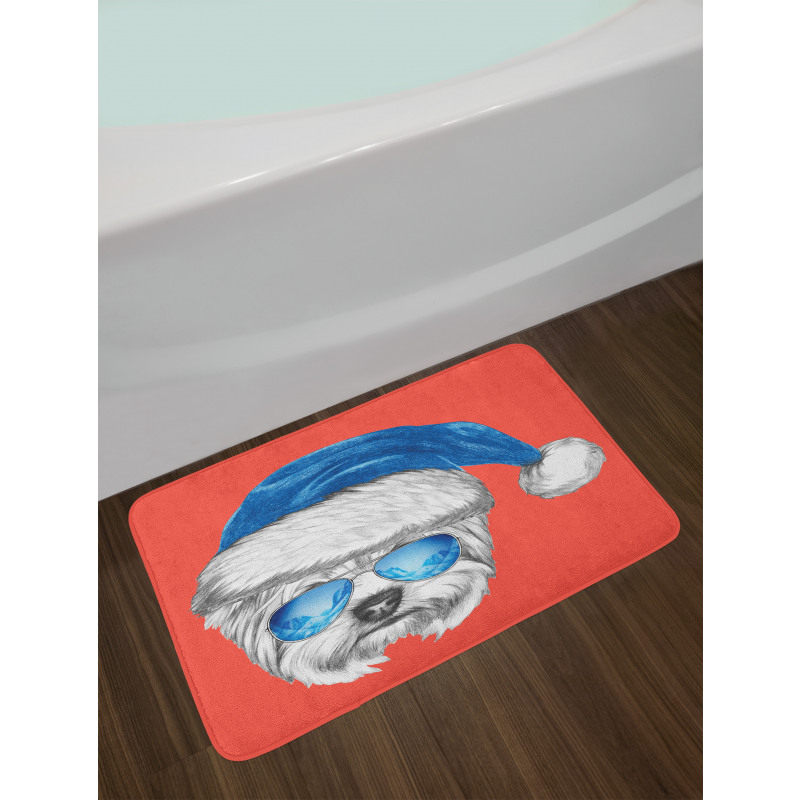 Blue Santa Hat Funny Bath Mat