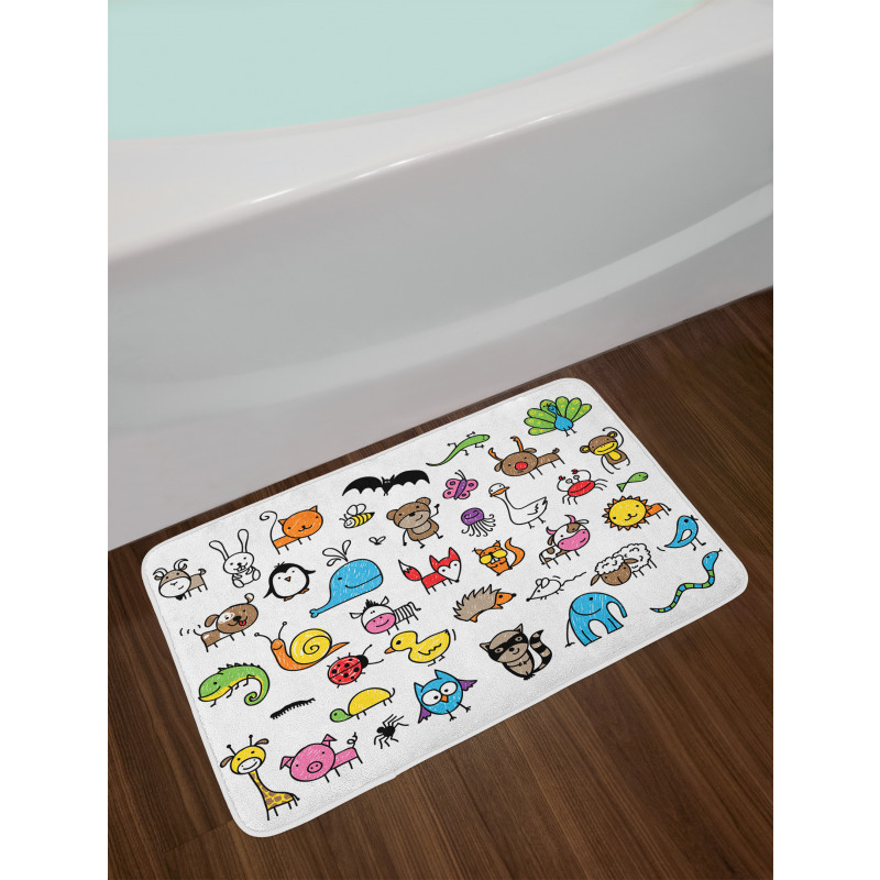 Cartoon Nursery Animals Bath Mat