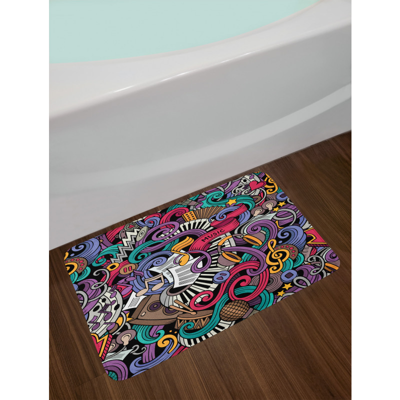 Music Theme Instruments Bath Mat