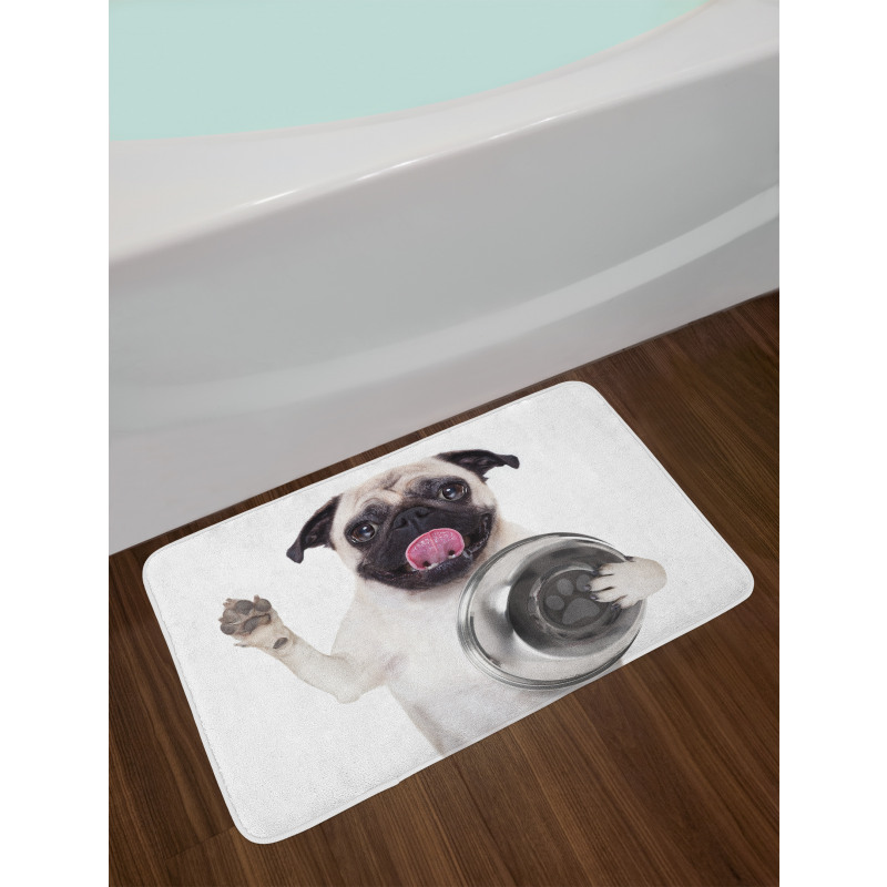 Dog Holding Food Bowl Bath Mat