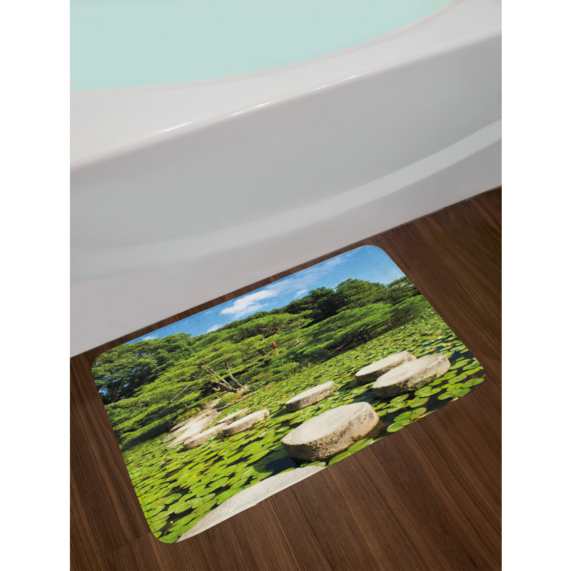 Japanese Stone Path Lotus Bath Mat