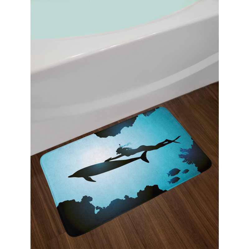 Diver Girl with Dolphin Bath Mat