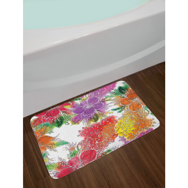 Abstract Colorful Flowers Bath Mat
