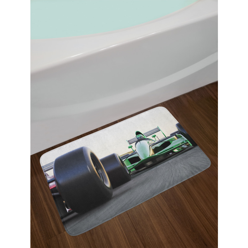 Indy Cars on Asphalt Road Bath Mat