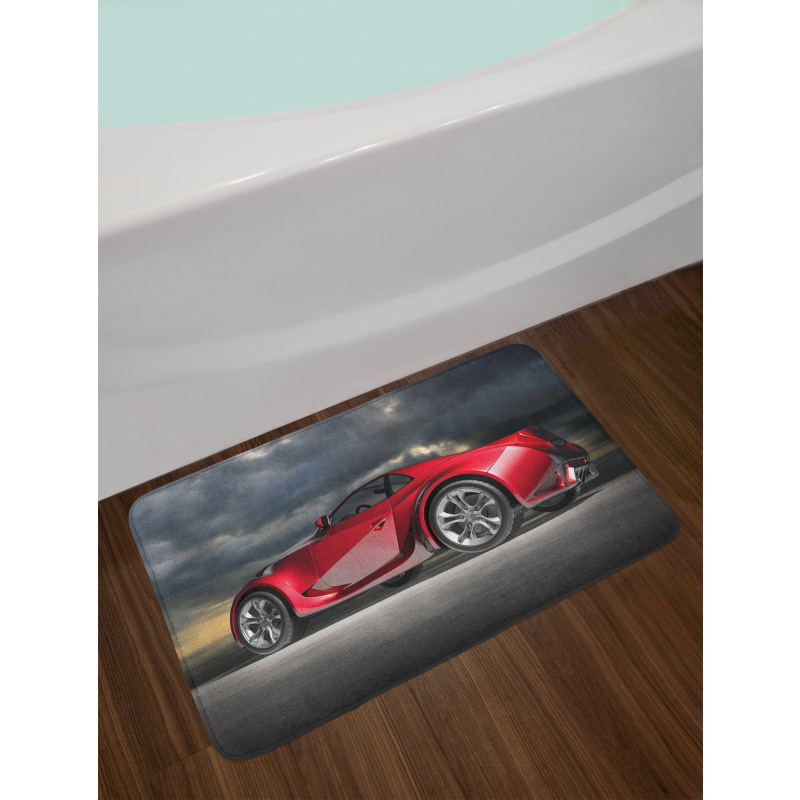 Modern Red Sports Vehicle Bath Mat