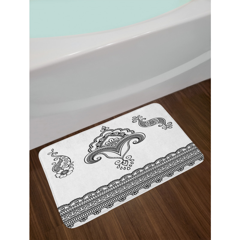 Floral Pattern Doodle Ornate Bath Mat