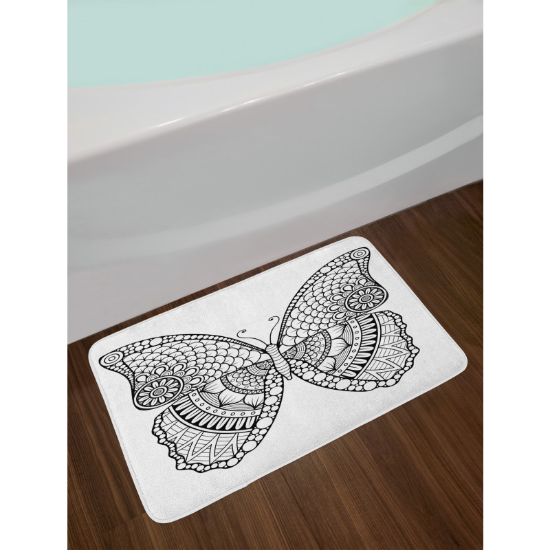 Monochrome Butterfly Graphic Bath Mat