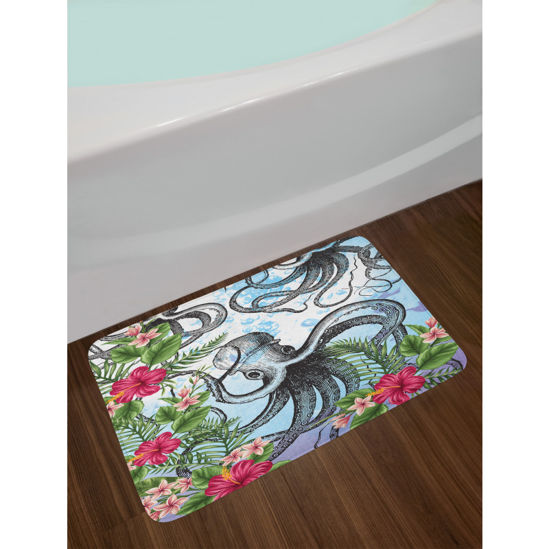 Tropic Hibiscus and Octopus Bath Mat