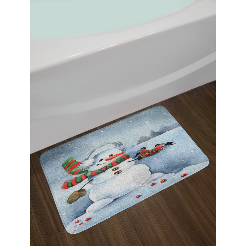 Watercolor Xmas Winter Bath Mat