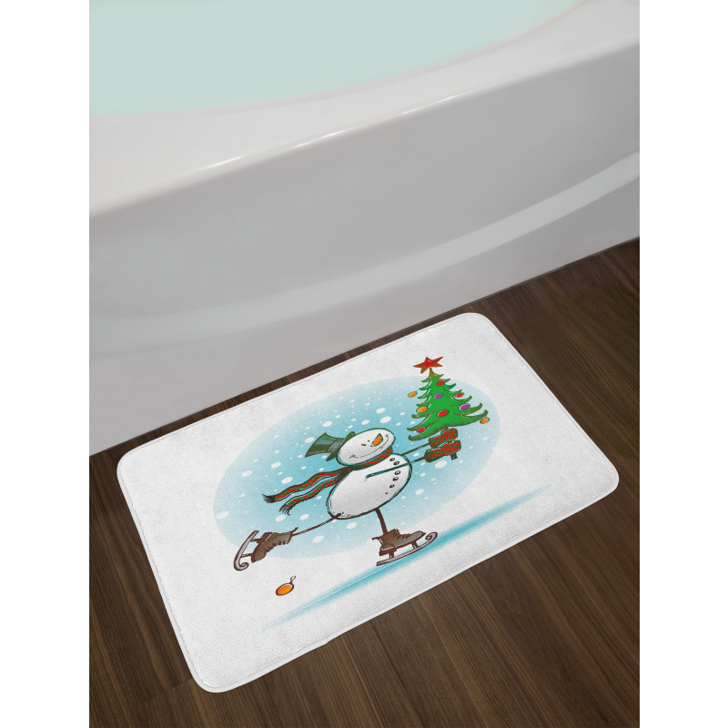 Skating Xmas Tree Snow Bath Mat