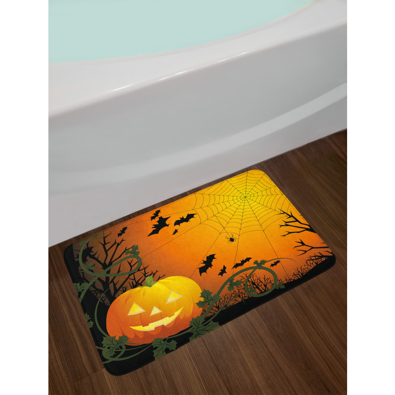 Pumpkin Leaves Bats Bath Mat