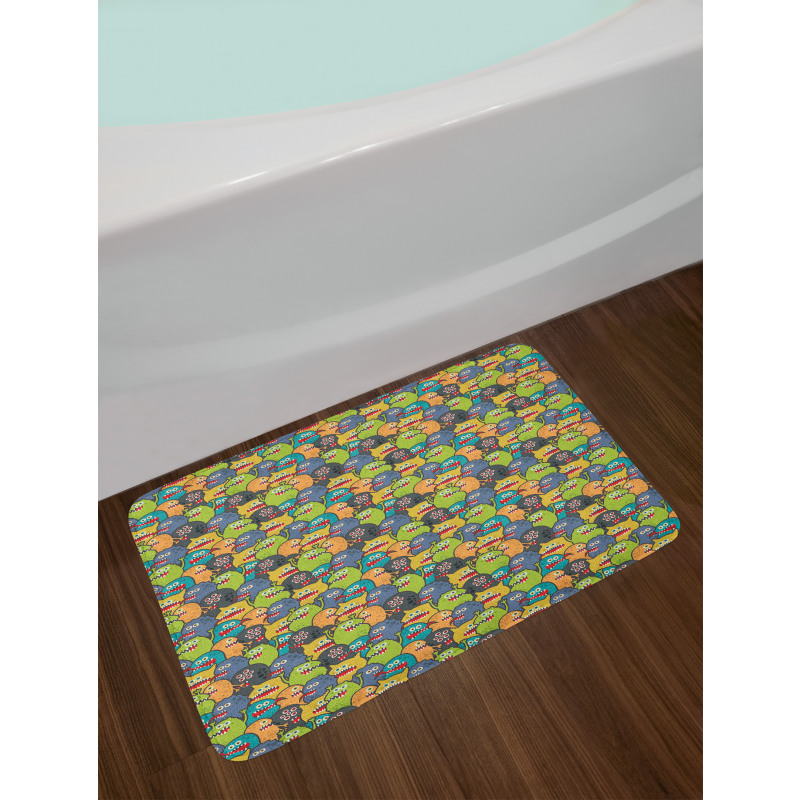 Colorful Monster Crowd Bath Mat