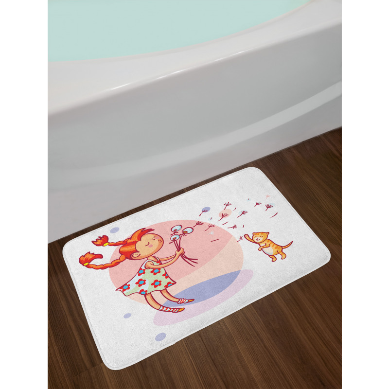 Cartoon Girl and Cat Bath Mat