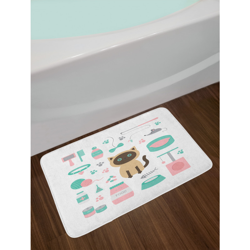 Cartoon Domestic Siamese Bath Mat