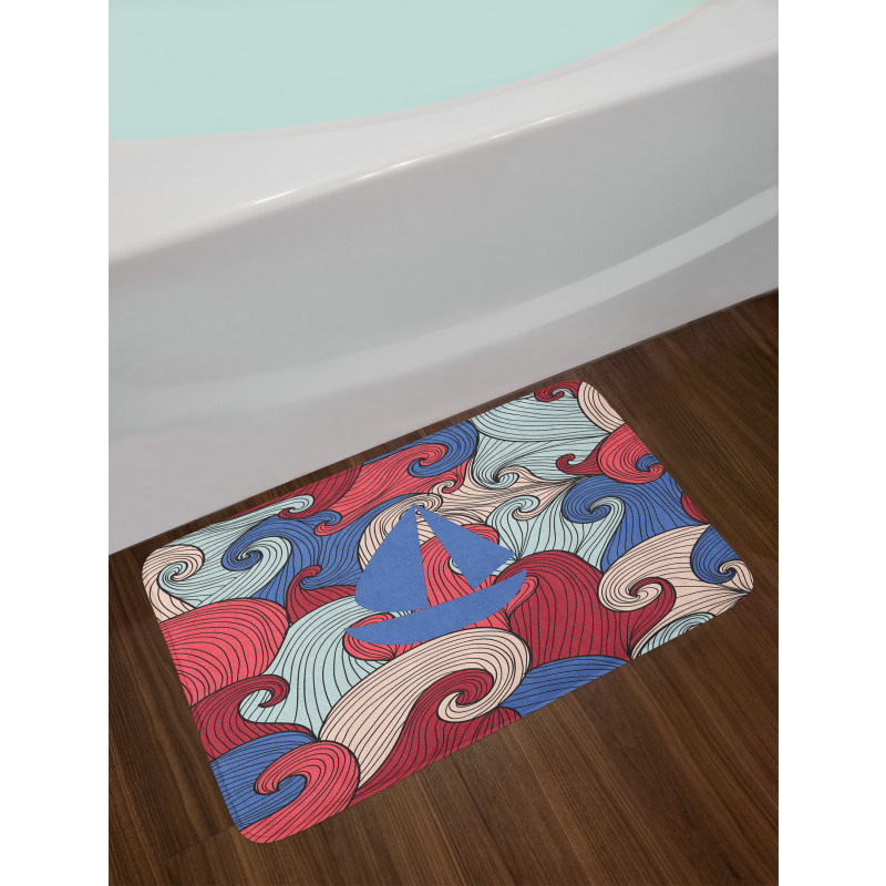 Blue Boat Silhouette Bath Mat