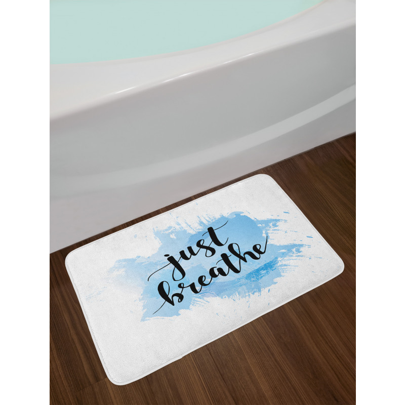 Phrase on Blue Bath Mat