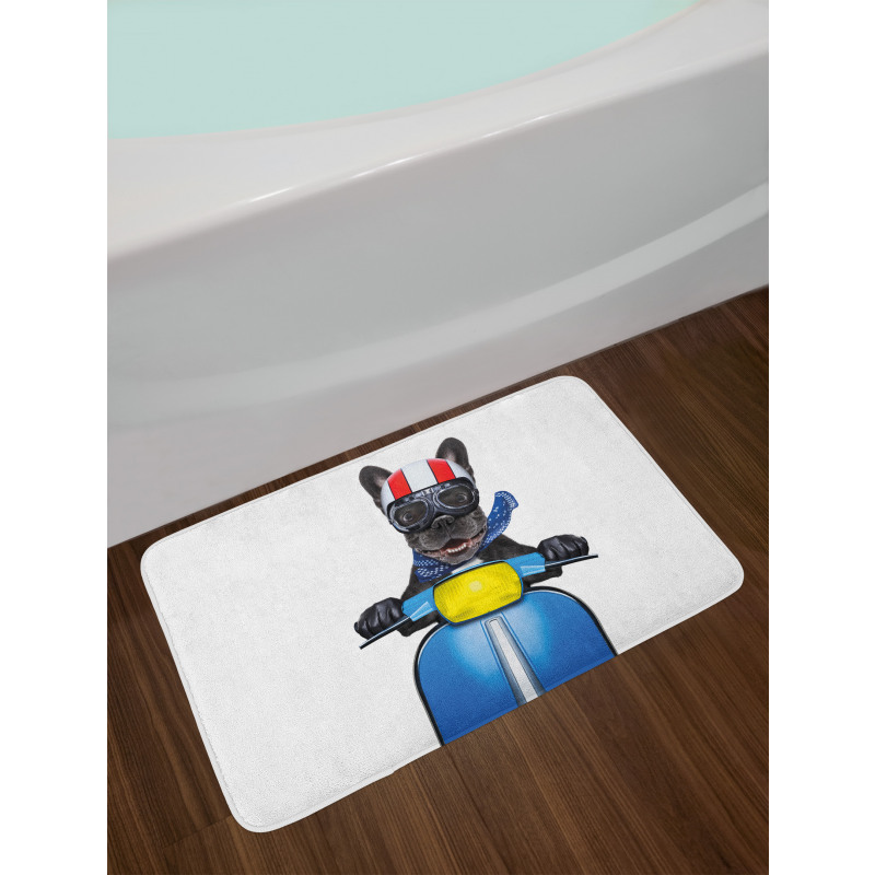 Bulldog on a Scooter Bath Mat