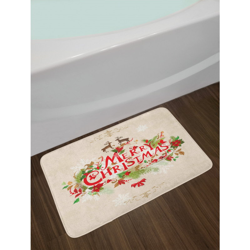 Floral Merry Xmas Bath Mat