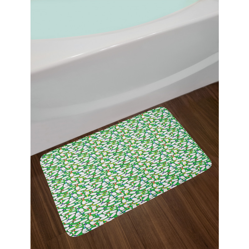 Colorful Pins on Green Bath Mat