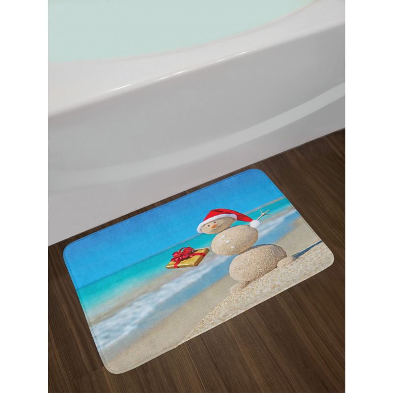 Sand Snowman Santa Hat Bath Mat