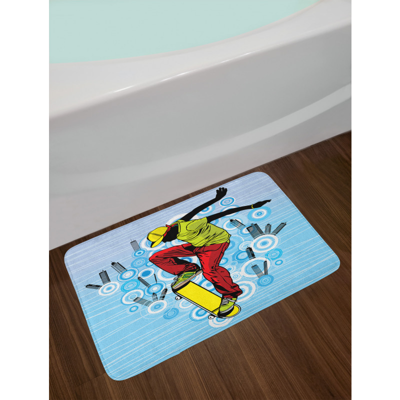 Teenager on Skateboard Bath Mat