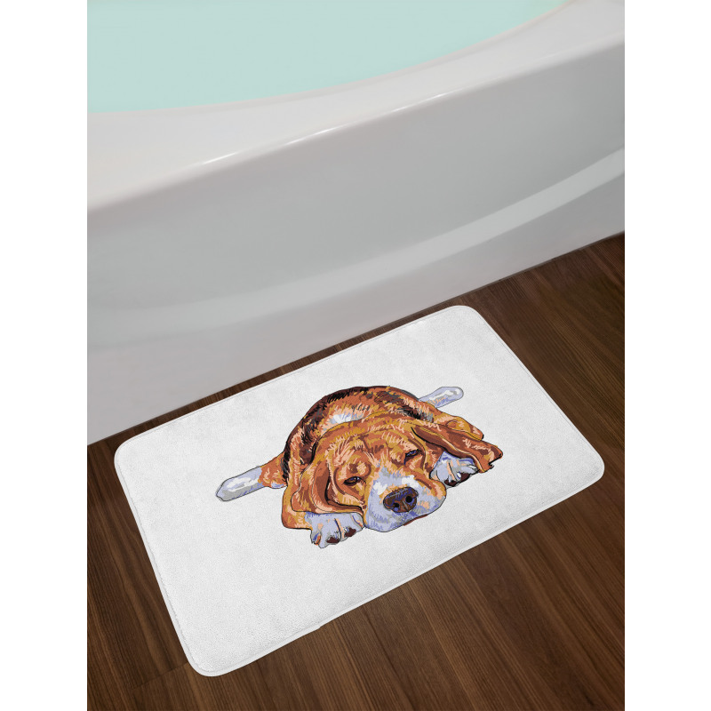 Old Dog Resting Sketch Bath Mat