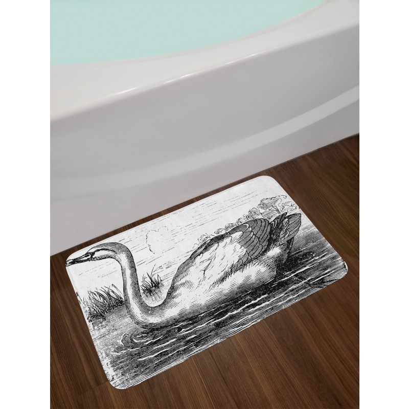 Hand Drawn Swan Design Bath Mat