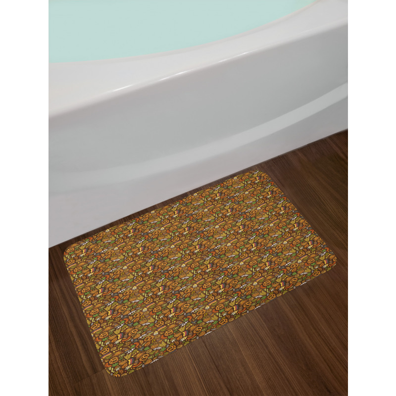 Hops and Pretzels Hand Drawn Bath Mat