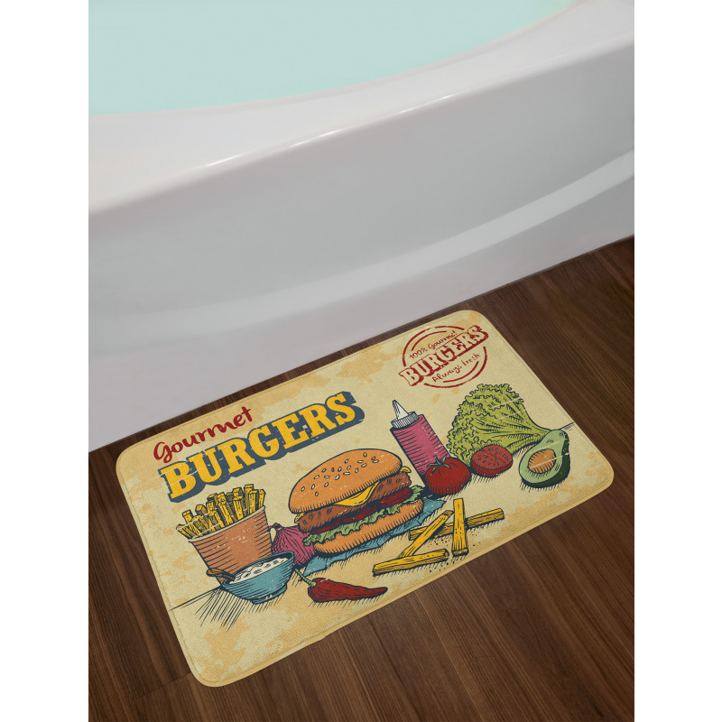 Burger Ingredients Bath Mat