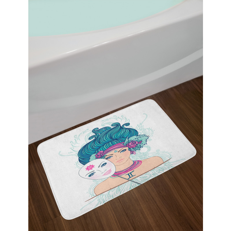 Young Lady Mask Bath Mat