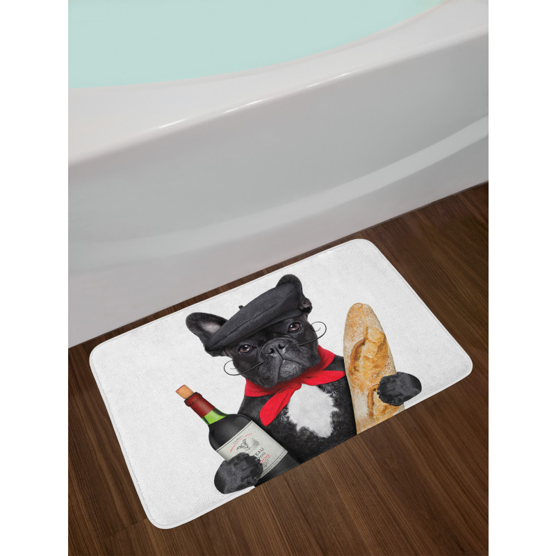 French Dog Red Wine Bath Mat