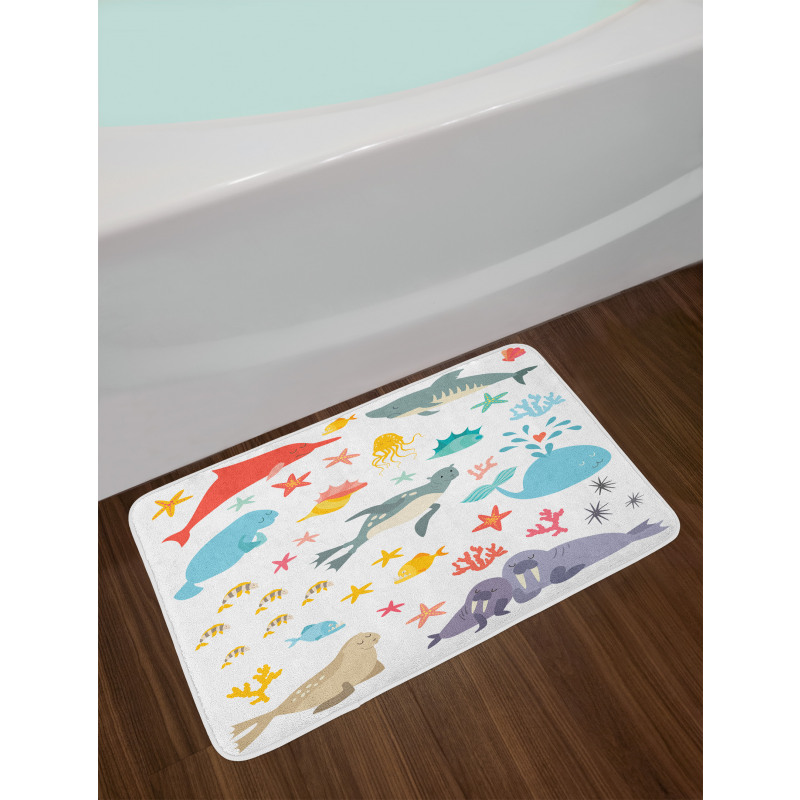 Colorful Ocean Animals Bath Mat