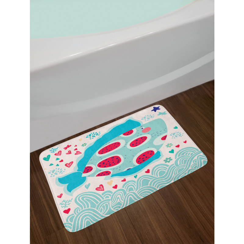 Hearts Flowers and Fish Bath Mat