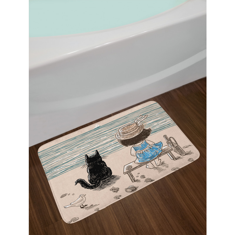 Baby Girl with a Cat Bath Mat