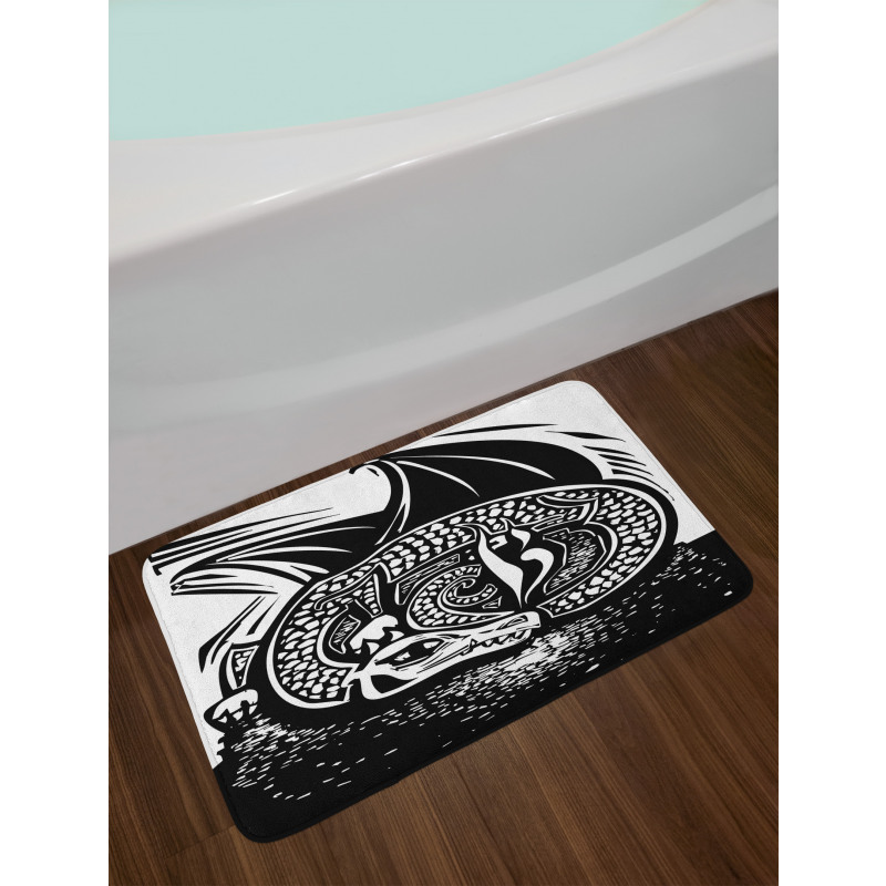 Curled up Dragon Sketch Bath Mat