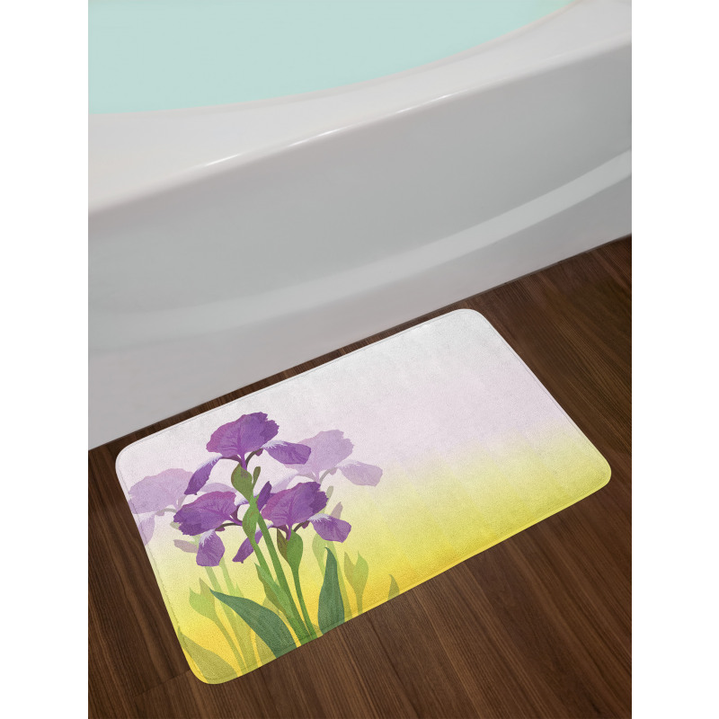 Iris Flowers Leaves Bath Mat