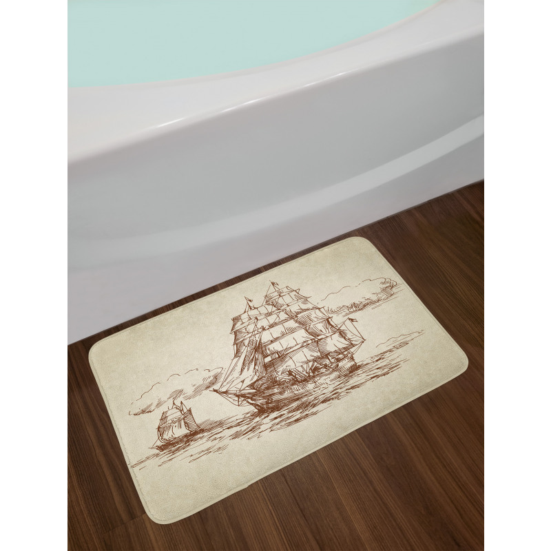 Old Ship Sketch Bath Mat