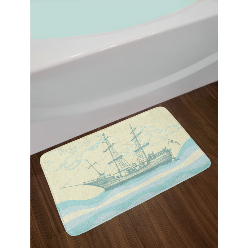 Ship Waves Clouds Bath Mat