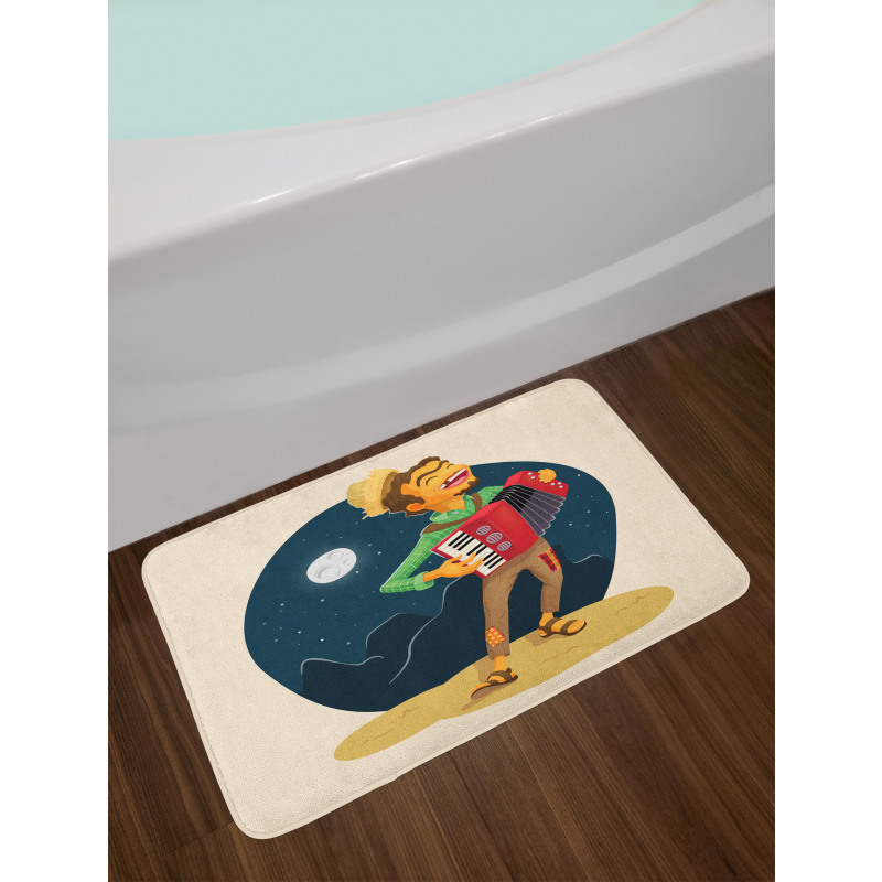 Cheerful Accordion Player Bath Mat