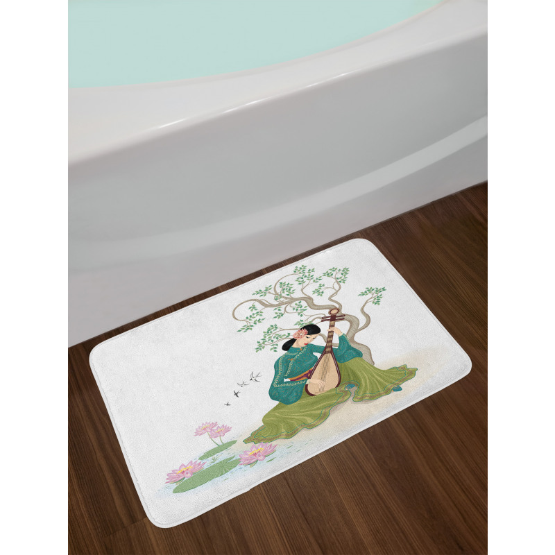 Woman Music Instrument Bath Mat