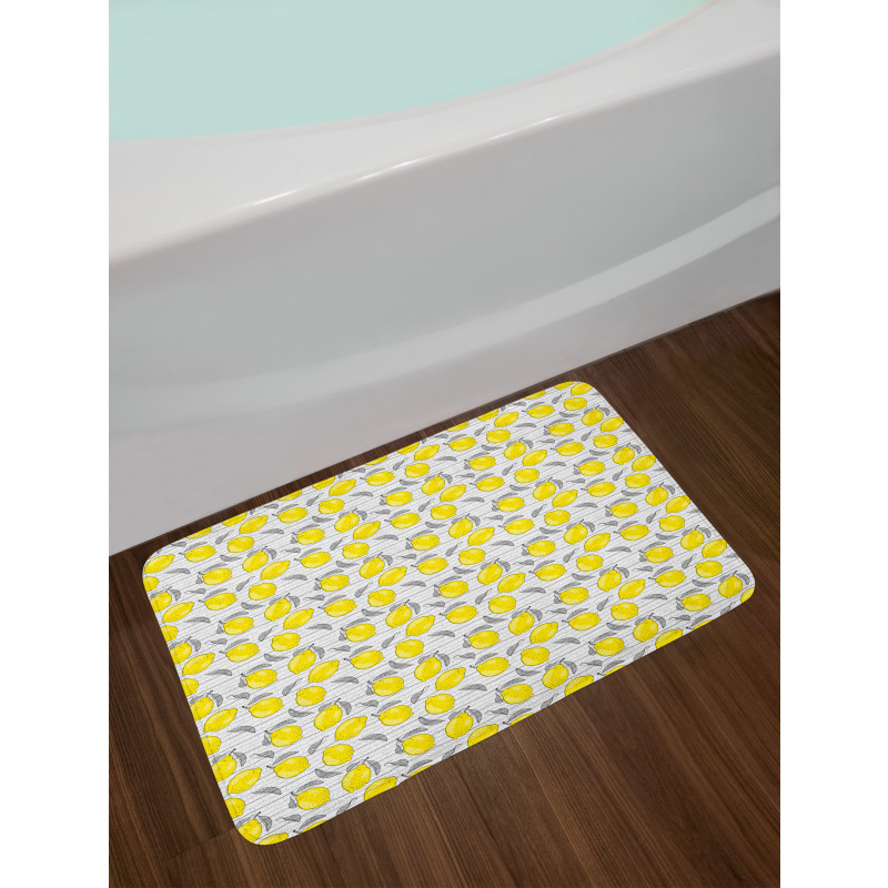 Sketched Lemon Pattern Bath Mat