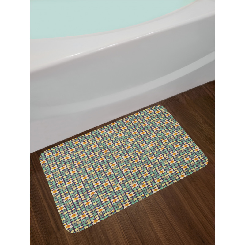 Grid Petals Leaves Stems Bath Mat