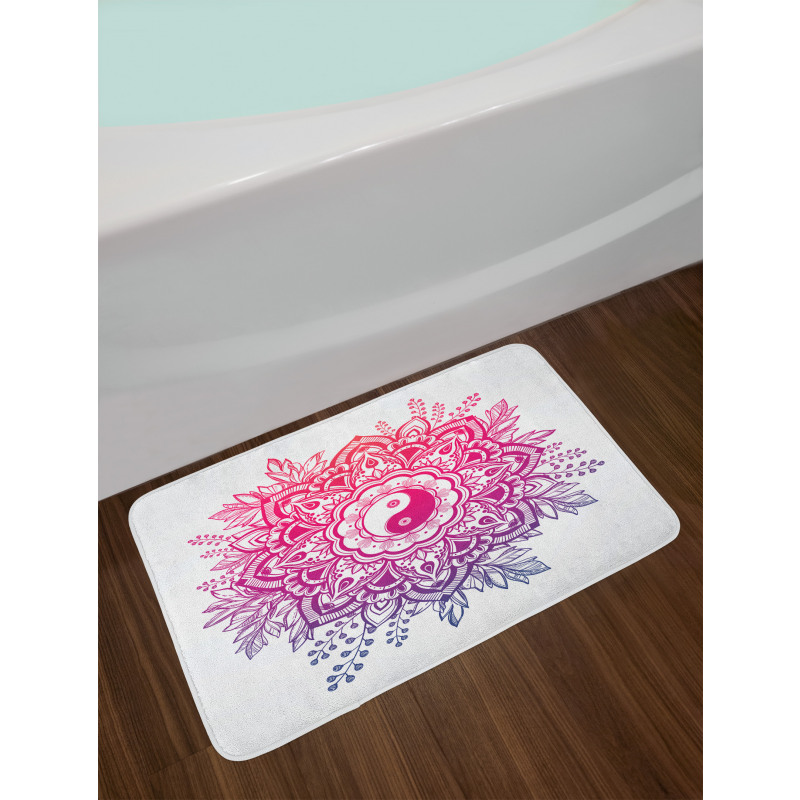 Floral Yin Yang Sign Bath Mat