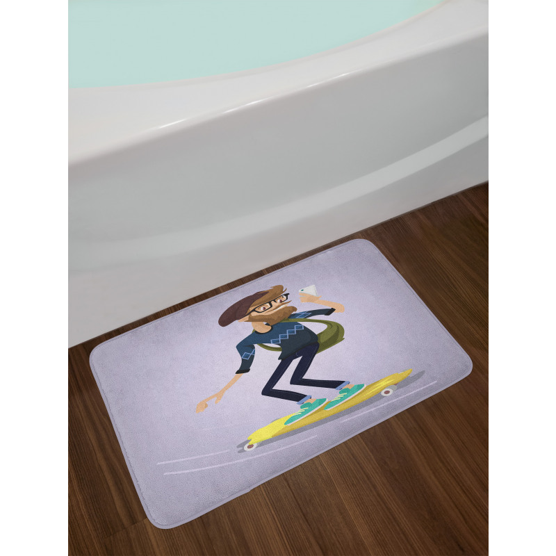 Young Man on Longboard Bath Mat