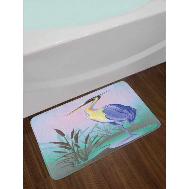 Heron with Reed Water Bath Mat